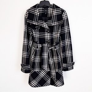 Express Plaid Wool Blend Belted Pea Coat XS
